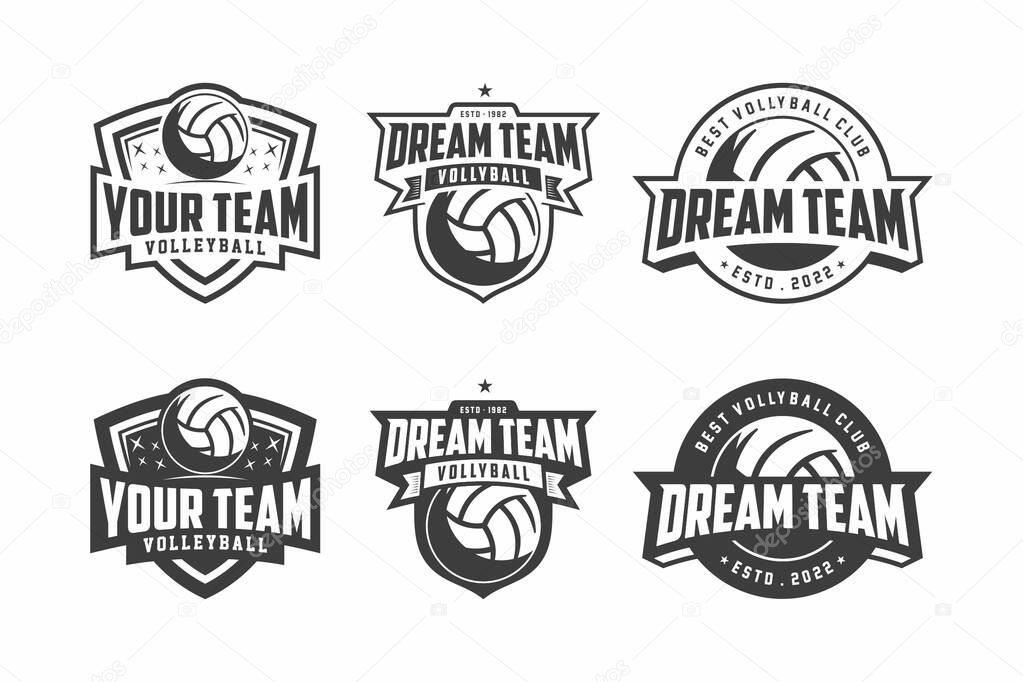 Volleyball club icon badge set, volleyball design in black and white colors