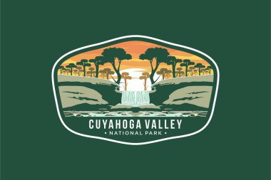 Cuyahoga Vadisi Ulusal Parkı Amblem amblem amblemi çizimi koyu arkaplan üzerine