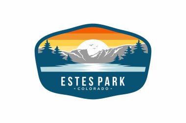 Tasarım şablonu. Rocky Dağları Ulusal Parkı 'nda Este Parkı amblem amblem amblemi çizimi
