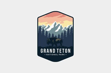 Grand Teton Ulusal Parkı Amblem Amblemi koyu arkaplan üzerindeki amblem çizimi