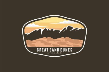 Great Sand Dunes Ulusal Parkı amblem amblemi koyu arkaplan üzerindeki amblem çizimi