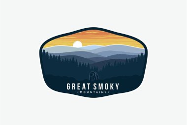 Ulu Smokey Dağları Ulusal Park Lineart amblem logo illüstrasyonu