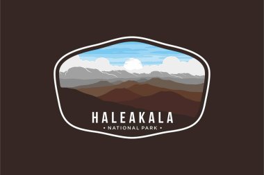 Haleakala Ulusal Parkı Amblem amblemi koyu arkaplan üzerindeki amblem çizimi