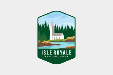 Rock Harbor Deniz Feneri Amblemi Logosu, Isle Royale Ulusal Parkı, Michigan, ABD