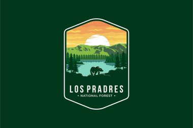 Los Padres Ulusal Orman amblem amblemi koyu arkaplan üzerindeki logo illüstrasyonu