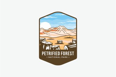 Illustration of a patch logo on the coat of arms of Petrified Forest National Park in Navajo and Apache County in Arizona clipart