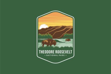 Theodore Roosevelt Ulusal Parkı Amblem amblemi koyu arkaplan üzerindeki amblem çizimi