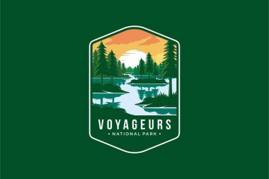 Voyageurs Ulusal Parkı Amblem amblemi koyu arkaplan üzerindeki amblem çizimi