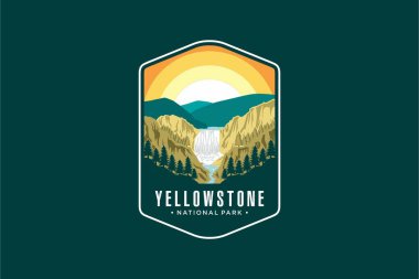 Yellowstone Falls Ulusal Parkı Lineart Amblem amblem çizimi