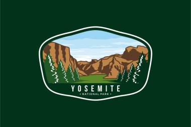 Yosemite Ulusal Parkı 'nın koyu arkaplan üzerindeki amblem amblem amblemi çizimi