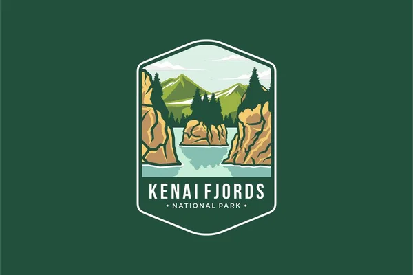 Kenai Fiordos Parque Nacional Emblema Parche Logo Ilustración — Vector de stock