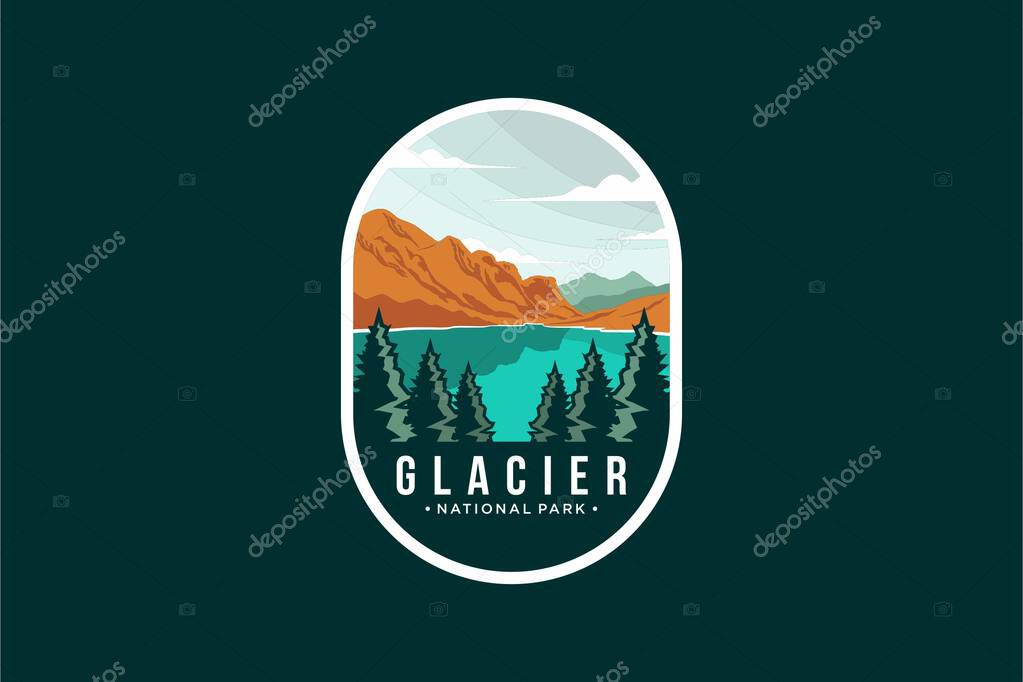 Glacier National Park Emblem patch logo illustration on dark background