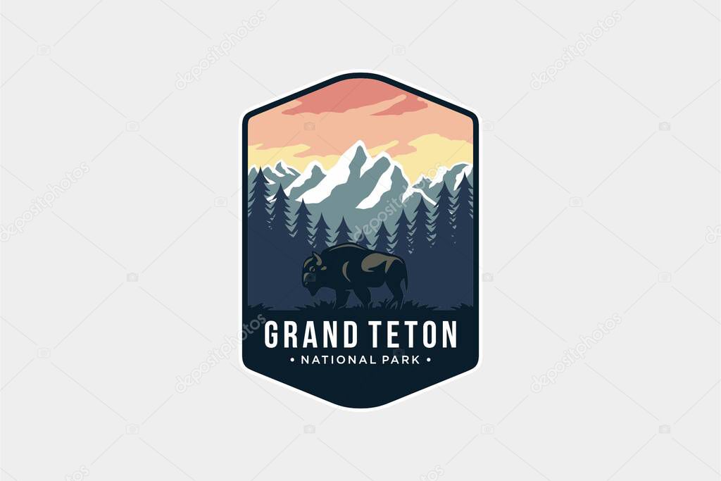 Grand Teton National Park Emblem patch logo illustration on dark background