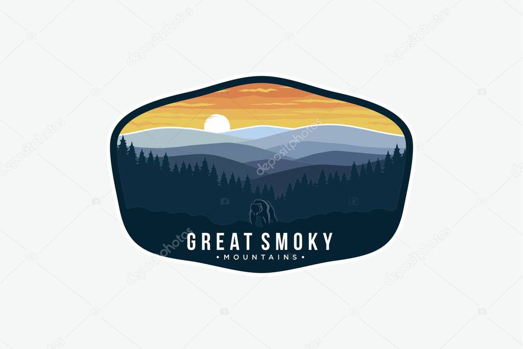 Great Smokey Mountains National Park Lineart emblem logo patch illustration