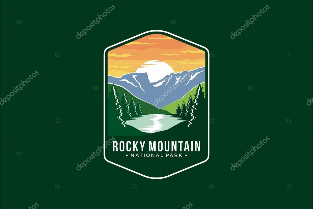 Illustration of Rocky Mountains National Park emblem patch logo