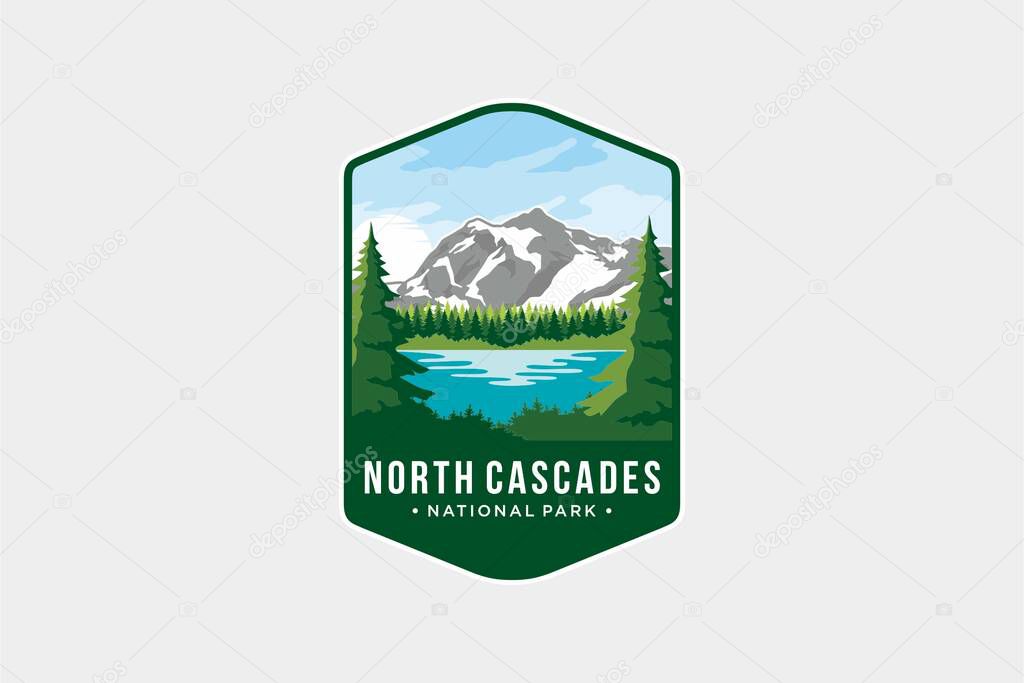 North Cascades National Park Emblem patch logo illustration on dark background