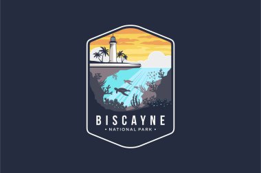Biscayne Ulusal Parkı Amblem amblemi koyu arkaplan üzerindeki amblem çizimi