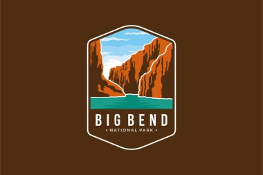 Arkaplanda Big Bend Ulusal Parkı amblem amblem amblemi çizimi