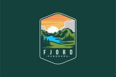 Fjord panorama yaması koyu arkaplandaki logo resimlemesi