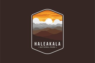 Haleakala Ulusal Parkı Amblem amblemi koyu arkaplan üzerindeki amblem çizimi