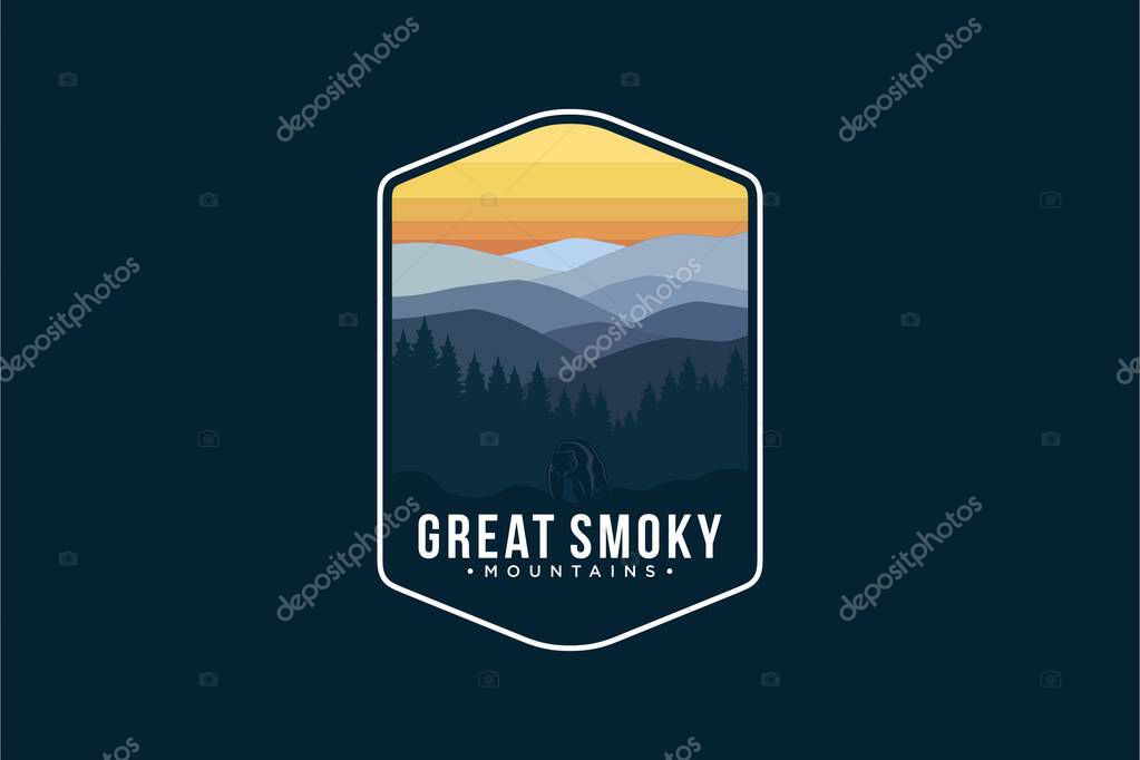 Great Smokey Mountains National Park Lineart emblem logo patch illustration