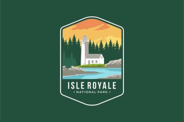 Rock Harbor Deniz Feneri Amblemi Logosu, Isle Royale Ulusal Parkı, Michigan, ABD