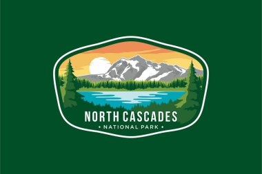 Kuzey Cascades Ulusal Parkı Amblem amblemi koyu arkaplan üzerindeki amblem çizimi