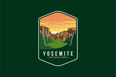 Yosemite Ulusal Parkı 'nın koyu arkaplan üzerindeki amblem amblem amblemi çizimi