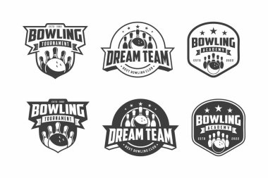 Bowling logosu, amblem koleksiyonları, hafif arkaplan üzerindeki şablonlar.