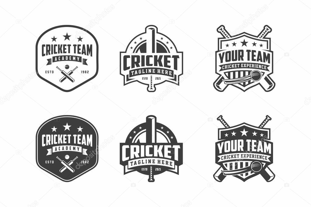 Cricket logo, emblem set collection, design template on light background