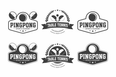 Masa tenisi logosu, amblem seti koleksiyonu, hafif arkaplanda dizayn şablonu