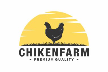 Tavuk çiftliği logo vektör çizimi, çiftlik tasarımı şablonu
