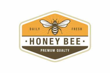 Bal arısı amblemi logo tasarımı vektör çizimi