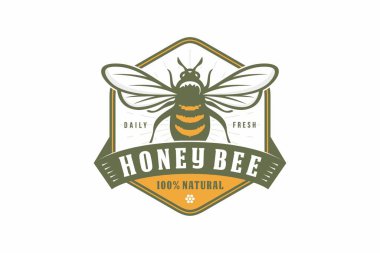 Bal arısı amblemi logo tasarımı vektör çizimi