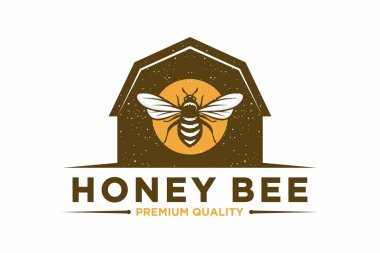 Bal arısı amblemi logo tasarımı vektör çizimi