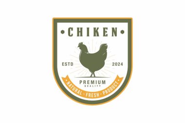 chiken çiftlik amblemi logo tasarımı vektör çizimi