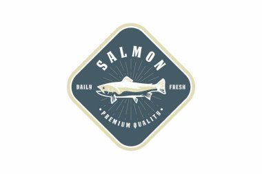 Somon amblemi logo tasarımı vektör çizimi. Deniz ürünleri etiketi tasarımı