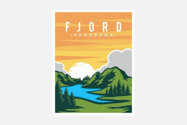 Fiyort panorama poster vektör illüstrasyon tasarımı