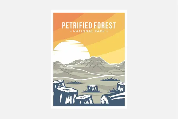Diseño Ilustración Del Vector Póster Del Parque Nacional Bosque Petrificado — Vector de stock