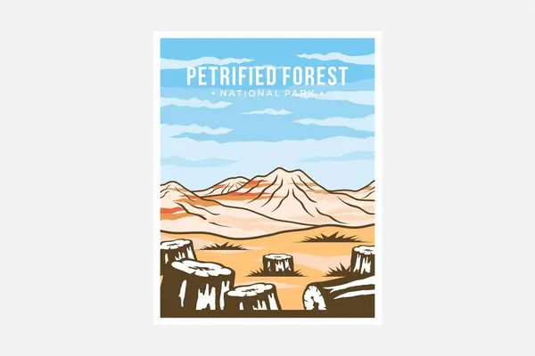 Diseño Ilustración Del Vector Póster Del Parque Nacional Bosque Petrificado — Vector de stock