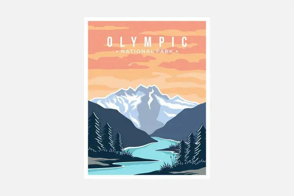 Olympic National Park Poster Vector Illustration Design — Stock Vector