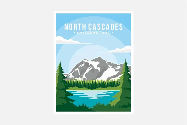 North Cascades National Park Poster Vector Illustration Design — Stock Vector