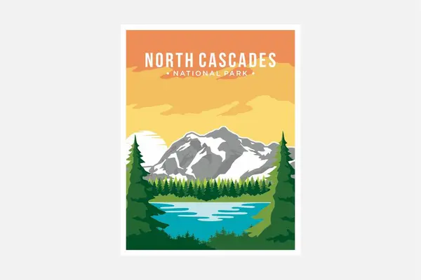 North Cascades National Park Póster Vector Ilustración Diseño — Vector de stock