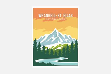 WrangellSt 'de. Elias Ulusal Park poster vektör çizimi tasarımı