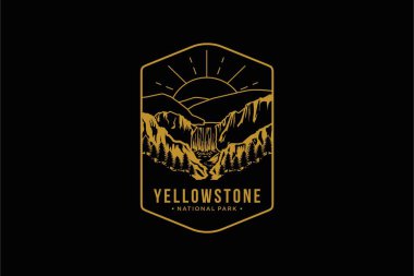 Çizgi sanatı Yellowstone Falls Ulusal Parkı amblem amblem çizimi