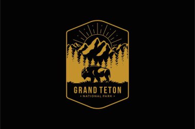Çizgi sanatı Grand Teton Ulusal Parkı logo illüstrasyonu