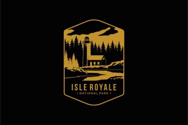 Line Art Isle Royale Ulusal Park logosu çizimi