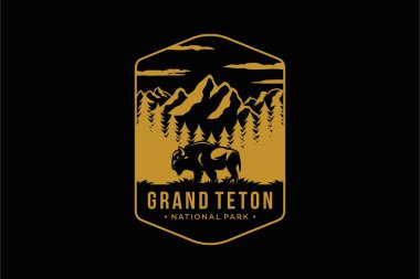 Çizgi sanatı Grand Teton Ulusal Parkı logo illüstrasyonu