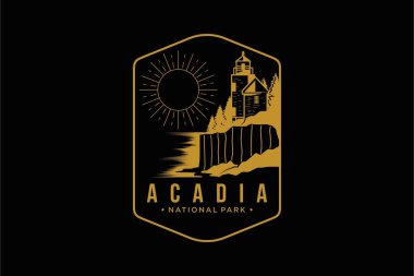 Çizgi sanatı Acadia Ulusal Parkı amblem amblemi logo illüstrasyonu