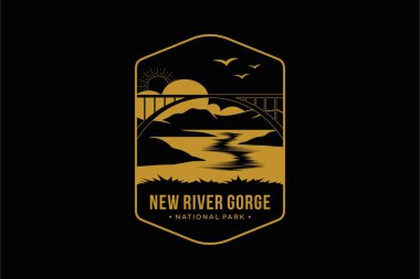 Çizgi sanatı New River Gorge Ulusal Parkı amblem amblem çizimi